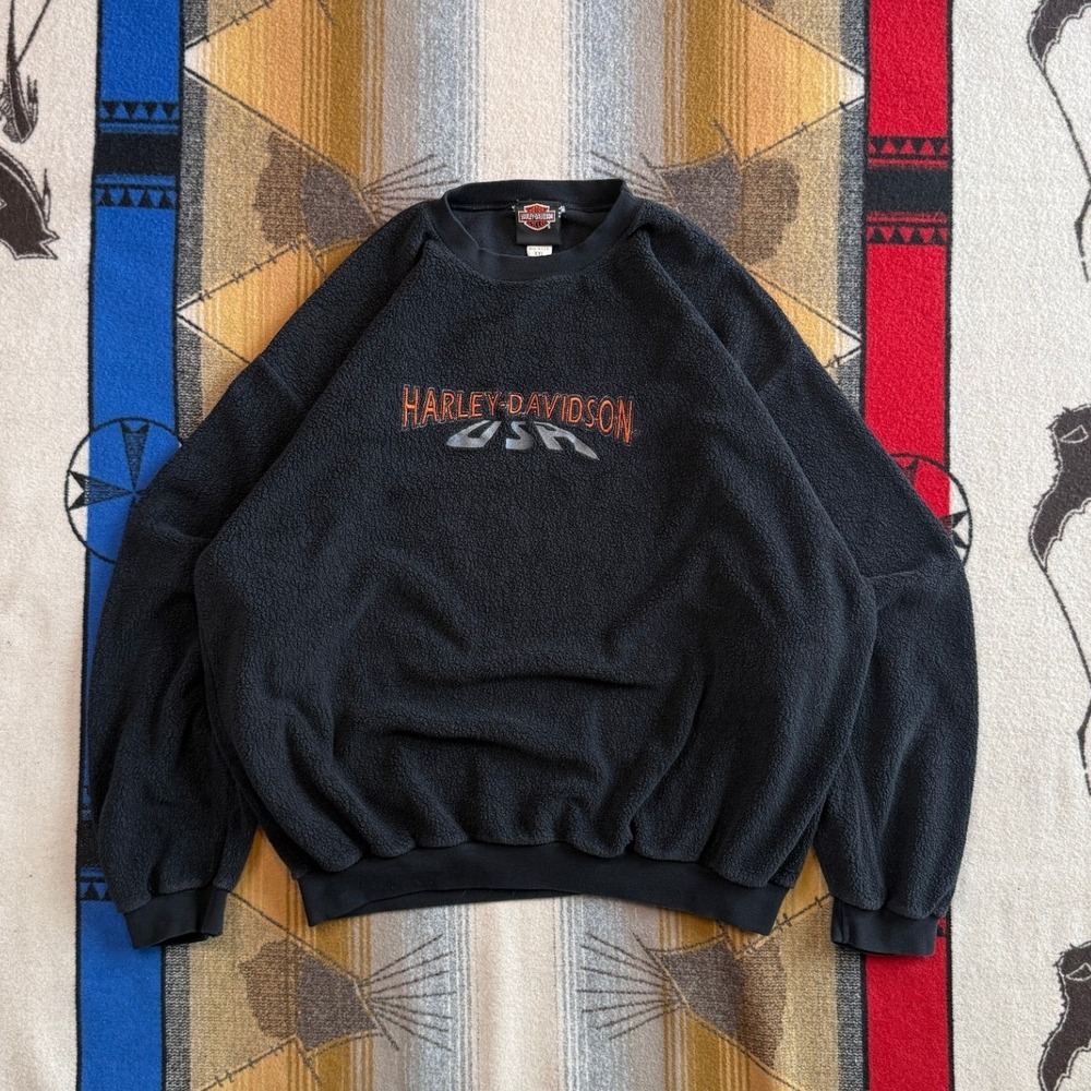 Harley Davidson USA Vintage Fleece Sweatshirt Mens XXL Black Embroidered